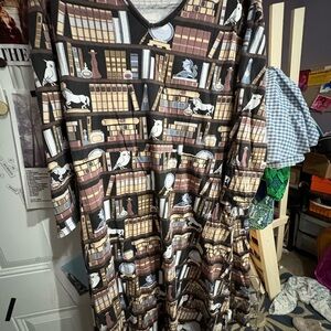 Library Print Brown Midi Dress - Women